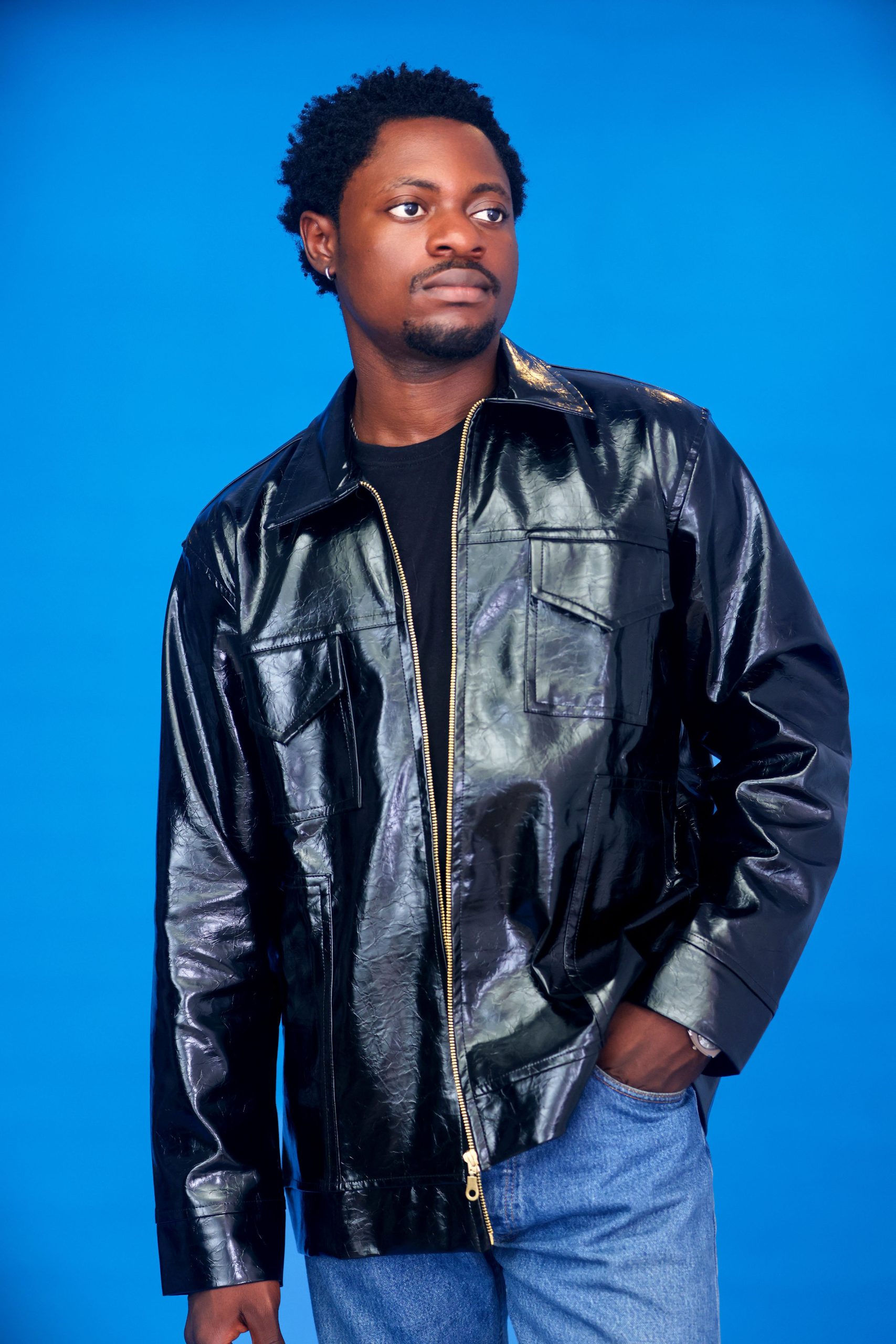 Ẹ̀MÍ Leather Utility Zip Jacket Black - Image 1