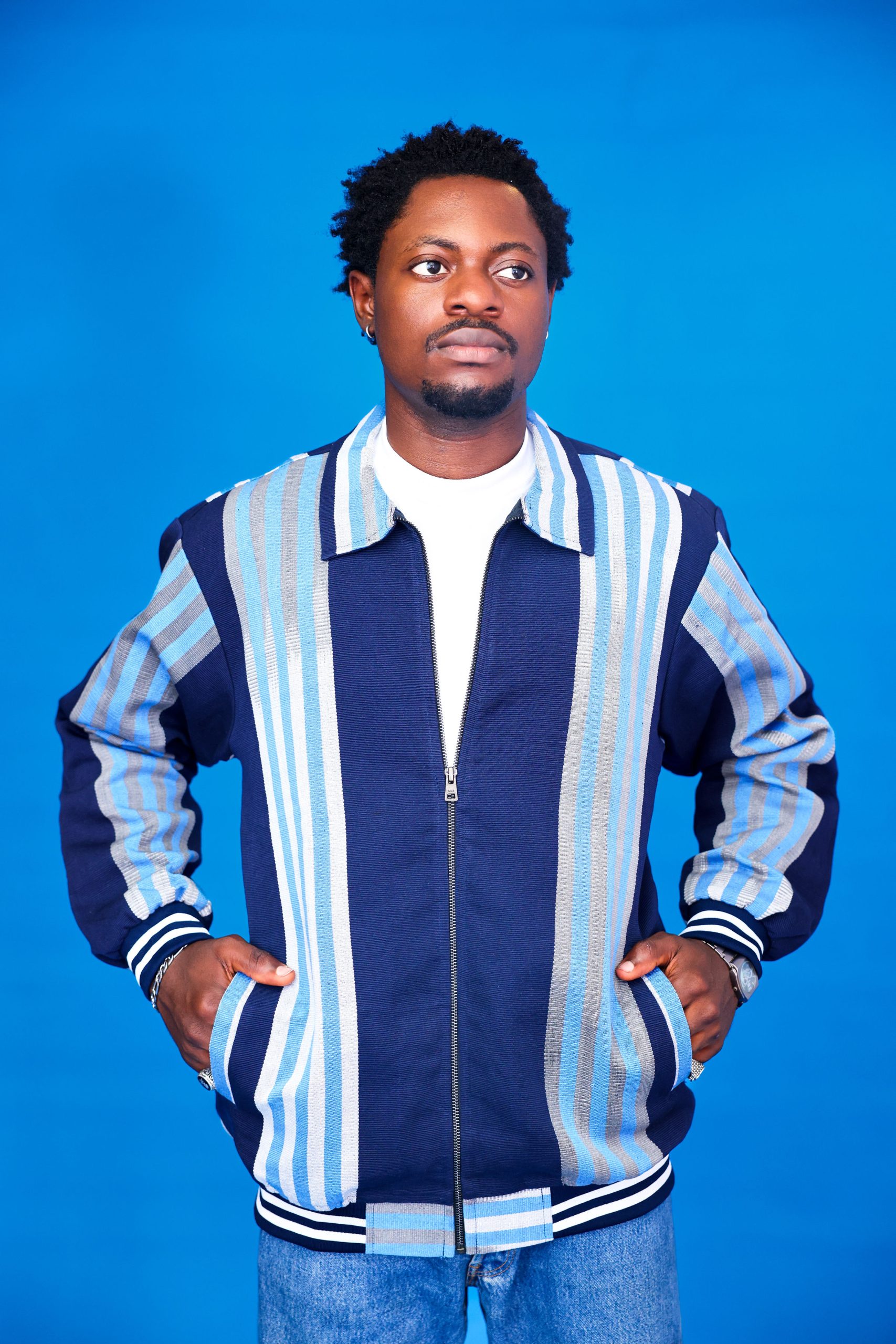 ARIKÉ Aso Oke Heritage Zip Jacket Blue Unisex - Image 2