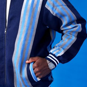 ARIKÉ Aso Oke Heritage Zip Jacket Blue Unisex - Image 3