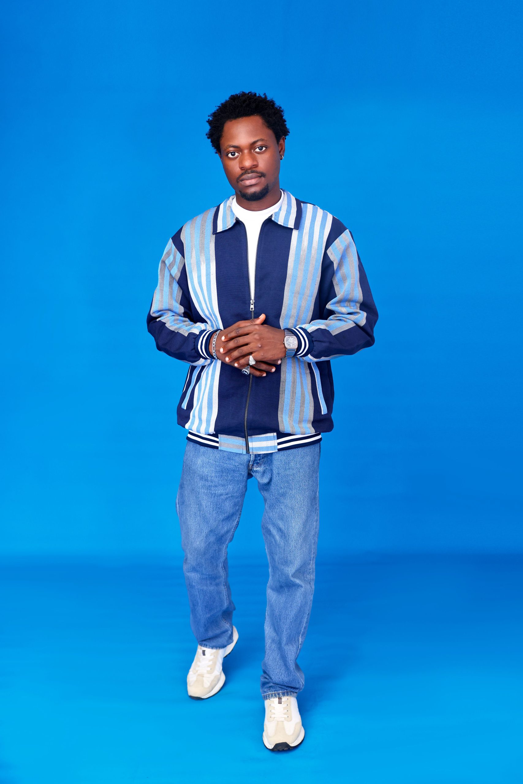 ARIKÉ Aso Oke Heritage Zip Jacket Blue Unisex - Image 5