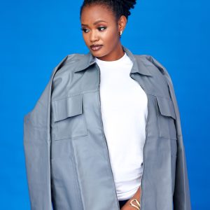 Ẹ̀MÍ Leather Utility Zip Jacket Grey Unisex - Image 4