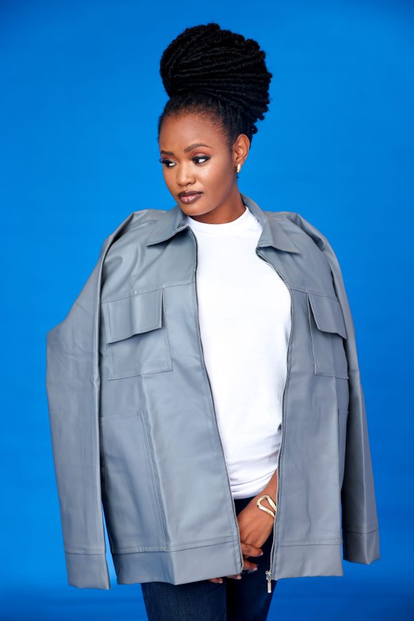 Ẹ̀MÍ Leather Utility Zip Jacket Grey Unisex