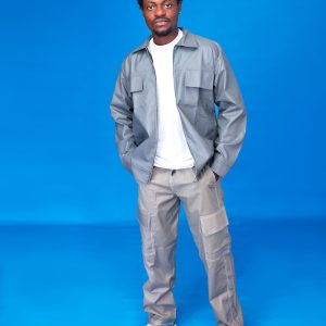 Ẹ̀MÍ Leather Utility Zip Jacket Grey - Image 2