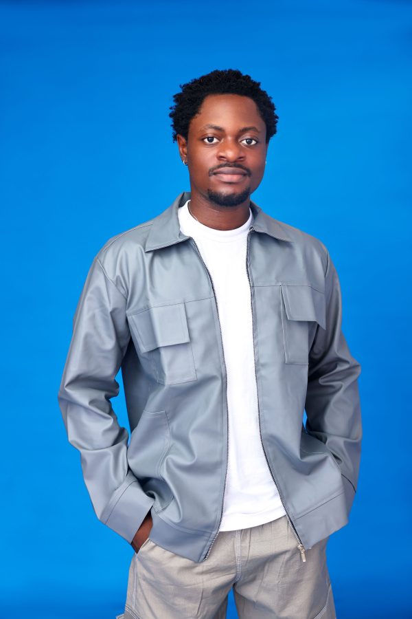 Ẹ̀MÍ Leather Utility Zip Jacket Grey