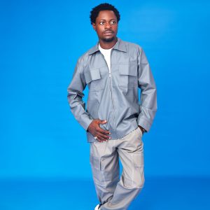 Ẹ̀MÍ Leather Utility Zip Jacket Grey - Image 3