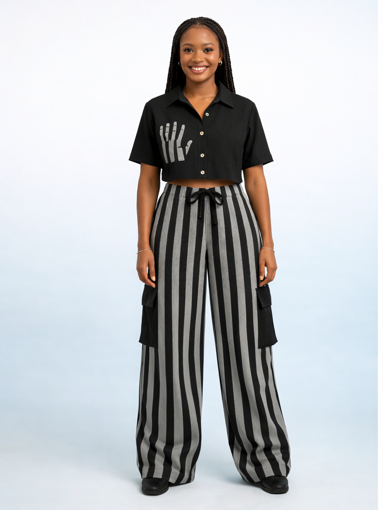 Okin Classic Aso Oke Stripe Pant Set – Handwoven Co-Ord Outfit - Image 1