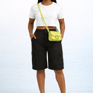 Okin Noir Aso Oke Cargo Shorts – Handwoven Luxury Black Statement Shorts - Image 1