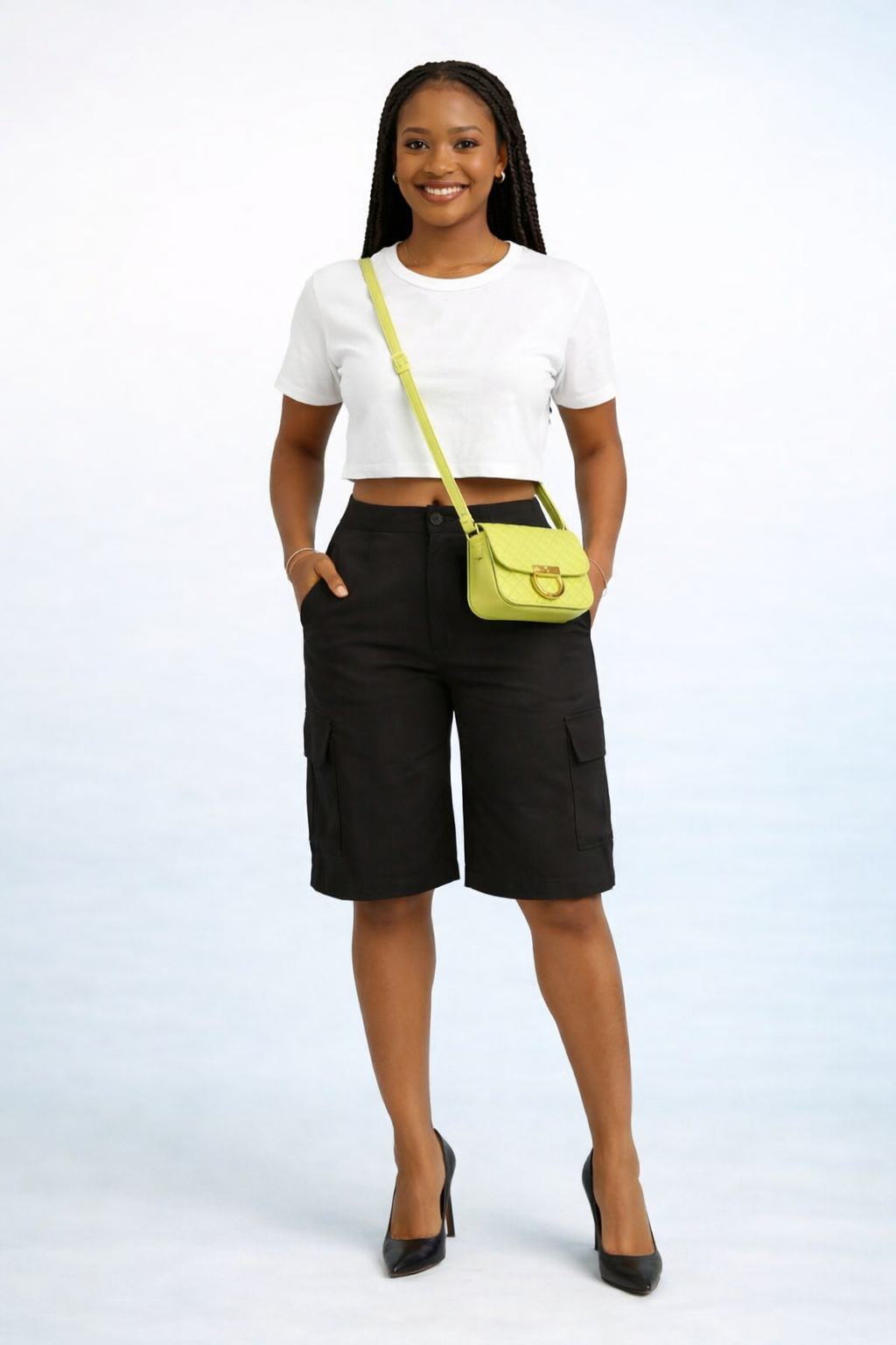 Okin Noir Aso Oke Cargo Shorts – Handwoven Luxury Black Statement Shorts - Image 1