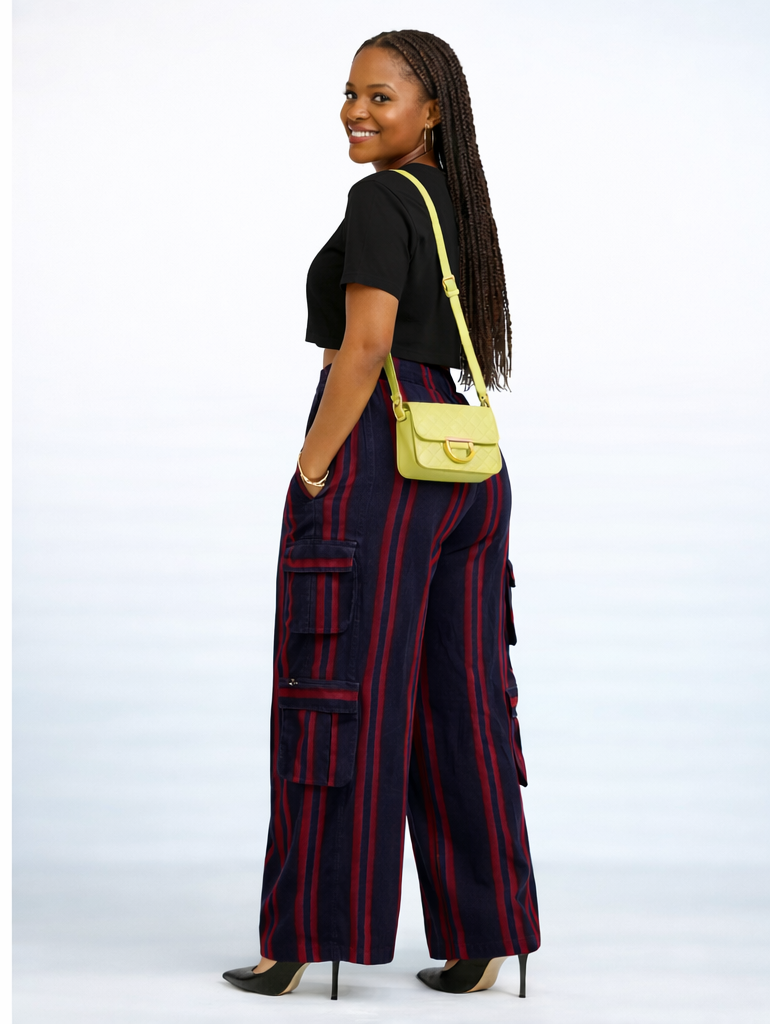 Heritage Aso Oke Cargo Trousers – Navy Handwoven Okin Collection - Image 2