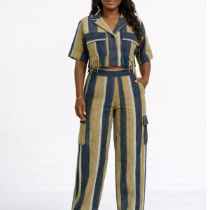 Okin Heritage Aso Oke Crop Jacket & Tailored Pant Set – Handwoven Luxury Co-Ord - Image 1
