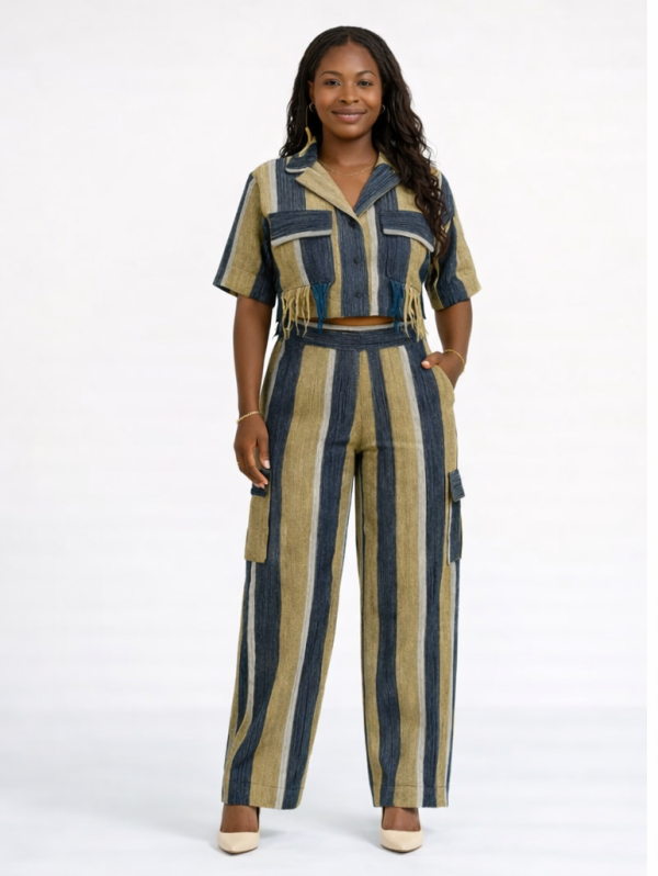 Okin Heritage Aso Oke Crop Jacket & Tailored Pant Set – Handwoven Luxury Co-Ord