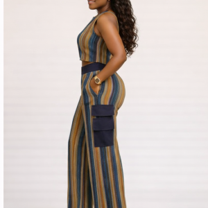 Okin Heritage Aso Oke Two-Piece Set – Handwoven Crop Top & Cargo Pants - Image 2