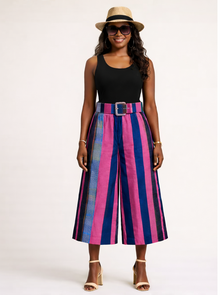 Culotte Trousers Wide-Leg Belted Pant– Okin Collection - Image 1