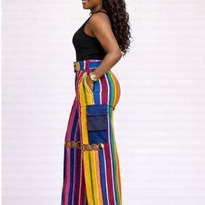 Rainbow Aso Oke Wide-Leg Cargo Trousers - Image 2