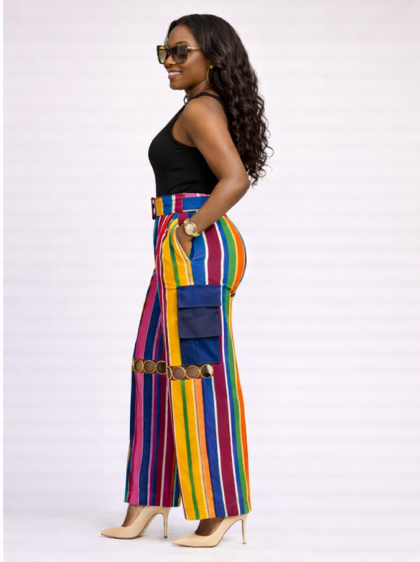 Rainbow Aso Oke Wide-Leg Cargo Trousers