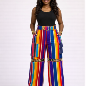 Rainbow Aso Oke Wide-Leg Cargo Trousers - Image 1